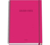 Dohe Cuaderno A4 cuadriculado COLOUR VIBES 100 h 90 g/m² Tapa dura con anillas y goma elástica Rosa