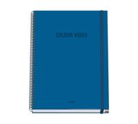 Dohe - Cuaderno A4 Cuadriculado - 100 Hojas Grosor 90 gr/m², Tamaño 22,8x30 cm, Tapa Dura, Cierre Anillas y Goma Elástica, Cuadrícula 5 mm, Material Escolar - COLOUR VIBES Azul