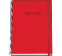 Dohe - Cuaderno A4 cuadriculado Colour Vibes - 100 hojas 90 g/m², tapa dura, anillas y goma - Rojo