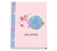 DOHE - Cuaderno A4 Cuadriculado - Encuadernación Espiral, 100 Hojas de 90 g/m², Cuadrícula 5 mm, Tapa Dura, Pink Panther ecoPink, Material Escolar - Rosa