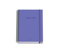 Dohe - Cuaderno A5 Cuadriculado - 100 Hojas Grosor 90 gr/m², Tamaño 16,2x21 cm, Tapa Dura, Cierre Anillas y Goma Elástica, Cuadrícula 5 mm, Material Escolar - COLOUR VIBES Morado