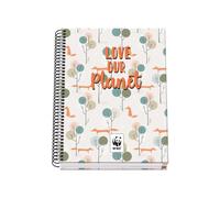 DOHE - Cuaderno A5 Cuadriculado - Encuadernación Espiral, 100 Hojas de 90 g/m², Cuadrícula 5 mm, Tapa Dura, WWF Love Our Planet, Material Escolar