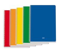 Dohe - Cuadernos A4+ (5 uds.) - Tamaño 21,5x31,5 cm, 5 Colores: Azul, Rojo, Naranja, Amarillo y Verde, 80 Hojas Cuadriculadas (4x4 mm), Cierre de Espiral, Tapa Blanda de Cartulina, Material de Oficina