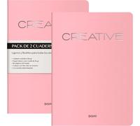 DOHE - Cuadernos A4 Interior Liso (2 uds.) - Tamaño 21x29,7 cm, 40 Hojas (80 Páginas), 90 gr/m², Notas, Organización o Dibujo, Tapa Blanda Flexible - CREATIVE Rosa