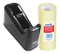 Dohe - Dispensador de Cinta Adhesiva y 8 Cintas (19 mm x 33 m) - Materiales resistentes, Cuchilla de Corte Fácil, Base Antideslizante - Material de oficina - Negro