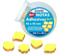 Dohe - Mini Notas Adhesivas con Formas (Bote con 30 Blocs) - 5 Colores Fluorescentes y 5 Formas Distintas, Tamaño 45x45 mm, 125 Notas por Bloc