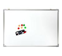 Dohe - Pizarra Magnética 90x60 cm - Accesorios: 2 Rotuladores, 6 Pines de Colores, Borrador y Bandeja, Tablero Imantado Color Blanco, Borrado en Seco, Marco de Aluminio