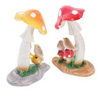 DOITOOL 2 Piezas Adorno de Micropaisaje Hongos y Pájaro de Resina, Set de Figuras Decorativas Creativas, Artesanal, para Terrarios y Jardín de Hadas