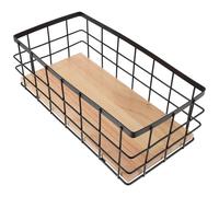DOITOOL Cesta de Almacenamiento de Pared, Cesta de Alambre Rectangular Negra Grande con Tablero de Madera, Hierro, Gran Capacidad, para Baño y Organización
