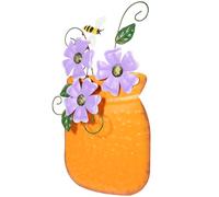 DOITOOL Maceta Colgante De Pared De Hierro Pintada a Mano Para Decoración De Jardín y Exteriores, Soporte De Maceta Metálico Naranja, Escultura Mural Decorativa Tridimensional