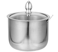 DOITOOL Vidrio Recipiente para Condimentos Plata, de Acero Inoxidable | Tapa de Vidrio Transparente, Acceso Mano, Mantiene Seco Azúcar y Polvo en Hotel y Buffet