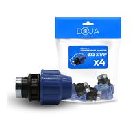 DOJA Barcelona Adaptador de Compresion Hembra PP Rosca - Pack 4-32x1/2" - Conector para Tuberia Polietileno Material Resistente - Instalacion Sencilla, Union Estanca, Evita Fugas, Riego Presion