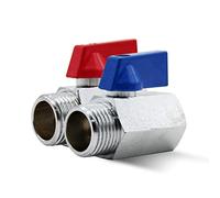 DOJA Barcelona | Valvula de Esfera Mini | 2 Piezas | Azul y Rojo | 1/4" | M - H | Valvula de Esfera Mini de Laton Cromado | Mini Valvula Bola para Bombas de Agua, Grifo Exterior, Conexiones de Agua..