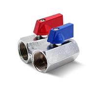 DOJA Barcelona | Valvula de Esfera Mini | 2 Piezas | Azul y Rojo | 3/8" | H - H | Valvula de Esfera Mini de Laton Cromado | Mini Valvula Bola para Bombas de Agua, Grifo Exterior, Conexiones de Agua