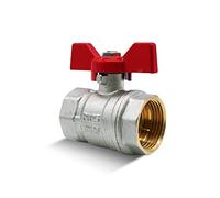 DOJA Barcelona | Valvula de Mariposa | Llave de Paso Agua 1 ” Rojo | PN-25 H -H | en Laton | Valvulas de Bola con Palanca Mariposa para Inodoro, Tubos de Laton Agua, Latiguillos de Fontanería