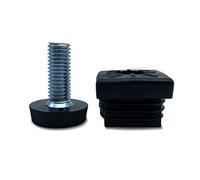 DOJA Industrial | Tapon Roscado + Pie Nivelador | Contera 40x40 mm + Tornillo Nivelador M10 | Pack 12 | Tapones para Tubo Plastico con Pies Regulables | Tornillos Niveladores + Contera con Rosca