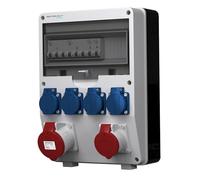 Doktorvolt Distribuidor de energía para construcción, distribución de energía PTD-S/FI Mennekes Sockets Schuko 4 x 230 V 32 A 16 A, Siemens Complete Fi Switch, distribución de energía exterior con