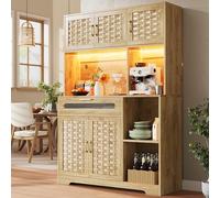 Dolamaní Armario de cocina tipo buffet de 120 × 40 × 180 cm, con encimera e iluminación LED, puertas de armario tejido de fibra de densidad media, estilo retro, armario buffet para cocina, salón