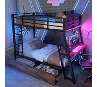 Dolamaní Cama Alta, 90 x 200 cm, de metal, con escritorio y cajones, litera, 2 personas, para adultos/niños, escalera segura, sin colchón (negro)
