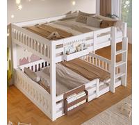 Dolamaní Litera de madera, 140 x 200 cm, 2 niños, con escalera y compartimentos de almacenamiento, cuna con protección anticaídas, sin colchón (blanco)
