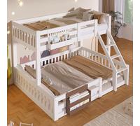 Dolamaní Litera de madera, 90 x 200 cm/140 x 200 cm, 2 niños con escalera y compartimentos de almacenamiento, cuna con protección anticaídas, sin colchón (blanco)