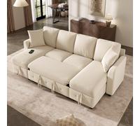 Dolamaní Sofá cama moderno en forma de U de 4 plazas, sofá cama extensible con función de dormir, 1 puerto USB y 1 puerto de carga tipo C, 2 cojines y espacio de almacenamiento, chenilla, 260 × 128 ×