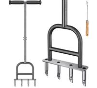 Dolibest Aireador de núcleo de césped, Herramienta de aireación de césped de Dientes Huecos, Mango Largo, taponador Manual de Suelo de jardín, 4 Puntas, Resistente, Agarre Suave con Herramienta de