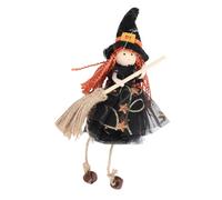 Domary Adorno de Muñeca de Bruja Colgante, Figura Bruja Pequeña con Campanas y Escoba para Decoración Puerta, Ventana y árbol (Negra)