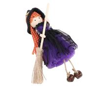 Domary Adorno de Muñeca de Bruja Colgante, Figura Bruja Pequeña con Campanas y Escoba para Decoración Puerta, Ventana y árbol (Púrpura)