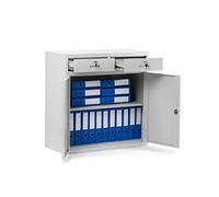 Domator Armario Metálico C17B Armario de Oficina con 2 cajones Puertas batientes Metal con Recubrimiento en Polvo Cerrable con Llave 90 cm x 90 cm x 40 cm (Gris)