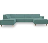 DOMO. collection Jules FK - Sofá escandinavo con núcleo de muelles, sofá en Forma de U con Patas de Madera, 333 x 191 x 81 cm Ancho x Profundidad x Alto, Silla Larga a la Derecha, Color Verde Menta