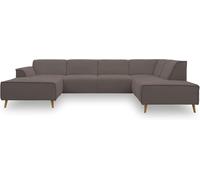 DOMO. collection Jules FK - Sofá escandinavo con núcleo de muelles, sofá en Forma de U con Patas de Madera, 333 x 191 x 81 cm Ancho x Profundidad x Alto, Silla Larga a la Izquierda, marrón Caqui