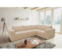 DOMO. collection Sofá esquinero Portland en Forma de L, Moderno, de Pana, Esquina, Esquina, sofá esquinero Acolchado, 277 x 197 x 84 cm (Ancho x Profundidad x Alto), Color Crema