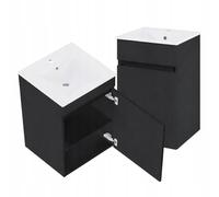 DomoDomo - Armario de baño colgante negro de 45 cm con lavabo de cerámica - Armario colgante moderno para baño pequeño - Armario de baño con puerta y 2 estantes