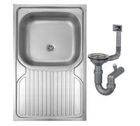 DomoDomo - Fregadero cocina 1 seno 80x50 sobre encimera acero inoxidable satinado con escurridor - fregadero de cocina moderno para muebles de 80 cm