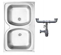 DomoDomo - Fregadero cocina 2 senos 80x50 cm satinado - fregadero de cocina sobre encimera inoxidable - fregadero cocina acero inoxidable resistente - fregaderos de cocina fáciles de instalar