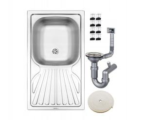 DomoDomo - Fregadero de cocina 1 seno con escurridor 76x43,5 cm, acero inoxidable satinado - fregadero sobre encimera resistente - fregadero de cocina pequeño y ligero