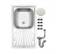 DomoDomo - Fregadero de cocina 1 seno con escurridor 76x43,5 cm - fregadero de acero inoxidable decor resistente - fregadero sobre encimera empotrado en la encimera