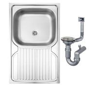 DomoDomo - Fregadero de cocina sobre encimera 80x50 cm acero inoxidable - fregadero cocina 1 seno con escurridor moderno - fregadero de cocina pequeño práctico - fregadero acero inoxidable resistente