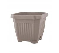 DomoDomo - Maceta de plástico beige con platillo de 25 x 25 cm para terraza y balcón, 1 unidad. Octagon