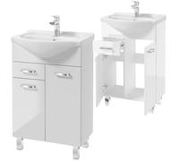 Domodomo - Mueble de Baño Con Lavabo, 85 x 55 x 42 cm, de Pie Con Cajón y Armario Inferior, Lacado, Elegante Juego de Cerámica, Mueble Bajo Bianco