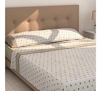 Don Descanso - Juego de Sábanas 3 Piezas Cama 105cm. Set de sábanas (Bajera, Encimera y Funda de Almohada) Tejido Polycotton Suave y Transpirable. Lavable 30º y Fácil Planchado (Lunares Beig)