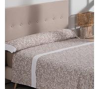 Don Descanso-Juego de Sábanas 3 pzs Mod. Nalui Beig para Cama 90cm. Set de sábanas (1xBajera, 1xEncimera y 1xFunda de Almohada) Tejido Polycotton Suave y Transpirable. Lavable 30º y Fácil Planchado