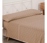 Don Descanso-Juego de Sábanas 4 Piezas GEA Beig para Cama de 180cm. Set de sábanas (1xBajera, 1xEncimera y 2xFunda de Almohada) Tejido Polycotton Suave y Transpirable. Lavable 30º y Fácil Planchado