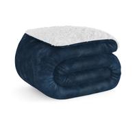 Don Descanso - Manta para Sofá Invierno Grande (150x200cm) Microfibra Suave, Cálida, Lavable a Máquina, Resistente a Las Arrugas. Manta Borreguito para Cama 90/105 o Sofá Azul Marino