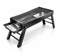 Don Feliz Barbacoa de Carbón Portátil y Plegable, Parrilla BBQ Larga con Patas Plegables, Rejilla de Asado y Bandeja Lateral, Barbacoa Ligera para Jardín, Terraza, Camping, Picnic y Playa