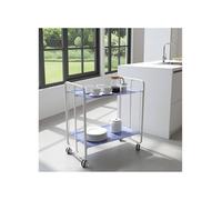 DON HIERRO - Carrito auxiliar plegable BAUHAUS con ruedas - Armazón metálico blanco, 2 niveles, 4 posiciones ajustables-Coffe Shop Azul