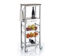 DON HIERRO - Carrito de cocina ONDA ALUMINIUM ALTO- Carrito auxiliar con 2 cestas, cajón, botellero y encimera color cerezo- 47x33x122.5 cm.