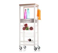 DON HIERRO - Carrito verdulero de cocina ONDA ALTO - Mueble auxiliar con 2 cestas, cajón y botellero, encimera color Olmo- 48.5 x 34 x 123 cm.