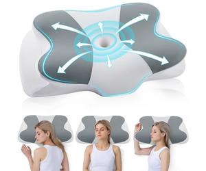 DONAMA Almohada Cervical, Almohada Ergonómica Memoria, Almohada Cervicales y Cuello para Daormir Boca Arriba, Boca Abajo y de Lado, Combinación Gris Claro Blanco， 62x37x12 cm